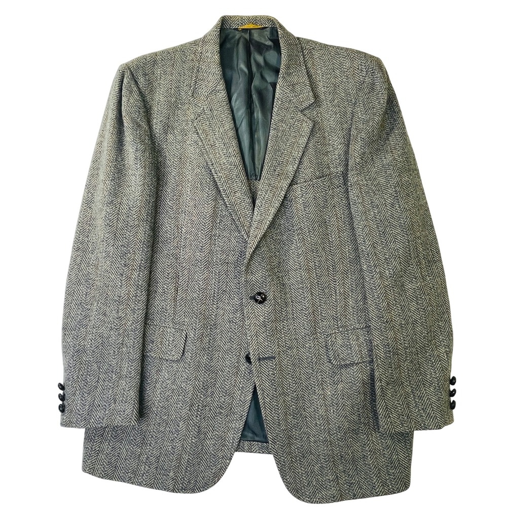 Vintage Kingsridge Herringbone Tweed Blazer Mens 100% Pure Wool Sport Coat 42R